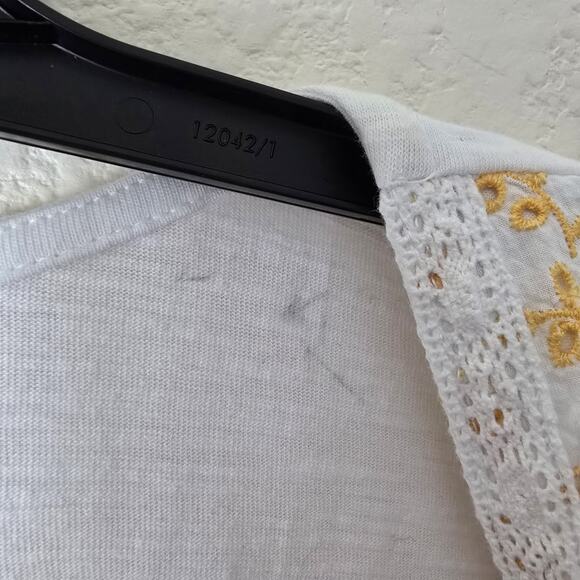 Women's Plus Sz 1X 14/16 Embroider Top Yellow‎ Floral White Eyelet Summer Beach - Picture 8 of 8